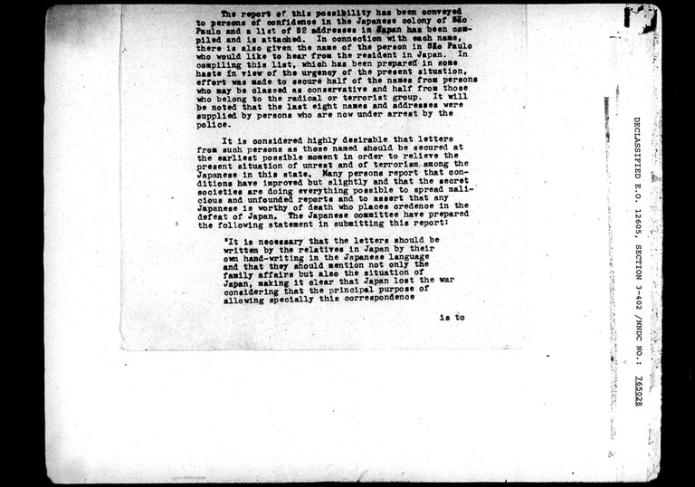 Image “U.S. Department of State document to the GHQ/SCAP Diplomatic Section requesting relatives and friends residing in Japan of influential Japanese immigrants to send letters to them”