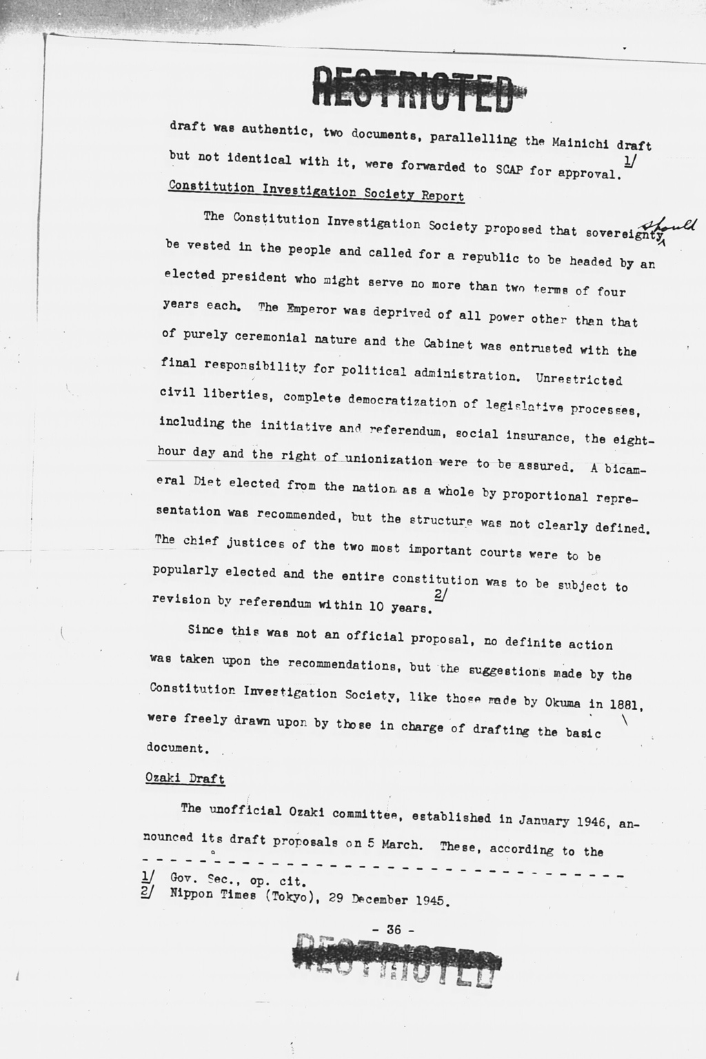 『History of the Non-Military Activities of the Occupation of Japan, 1945 through December 1951, Vol. 7  Constitutional Revision』(拡大画像)