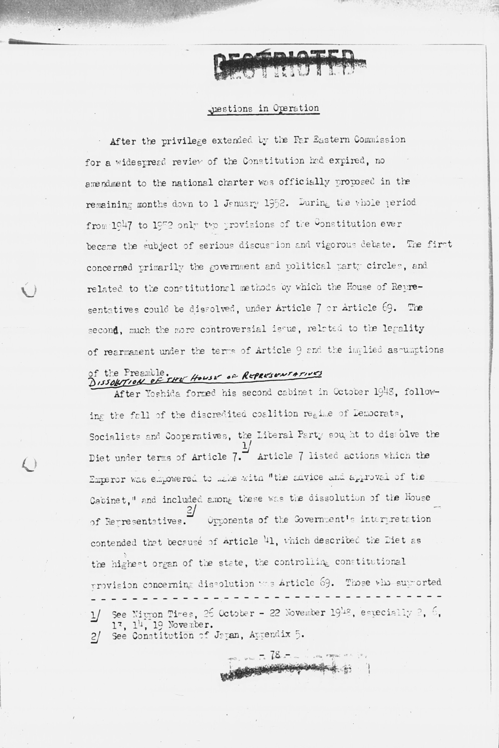 『History of the Non-Military Activities of the Occupation of Japan, 1945 through December 1951, Vol. 7  Constitutional Revision』(拡大画像)