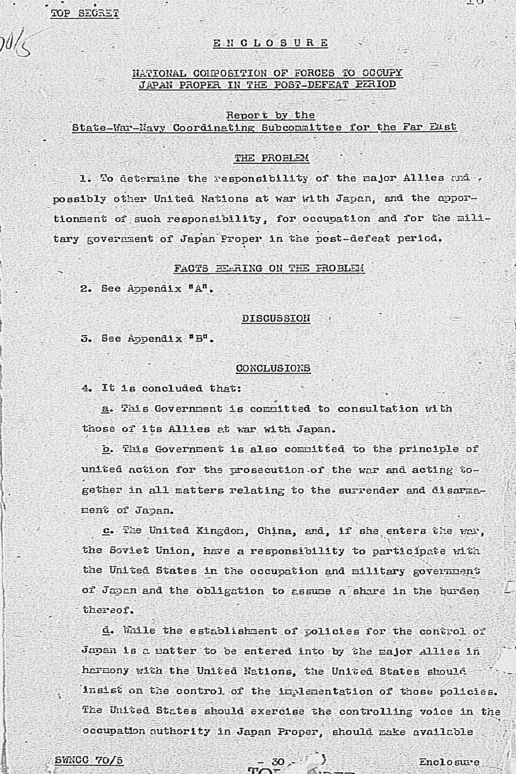 『Memorandum for the President, Subject: National Composition of Forces to Occupy Japan Proper to the Post-Defeat Period』(拡大画像)