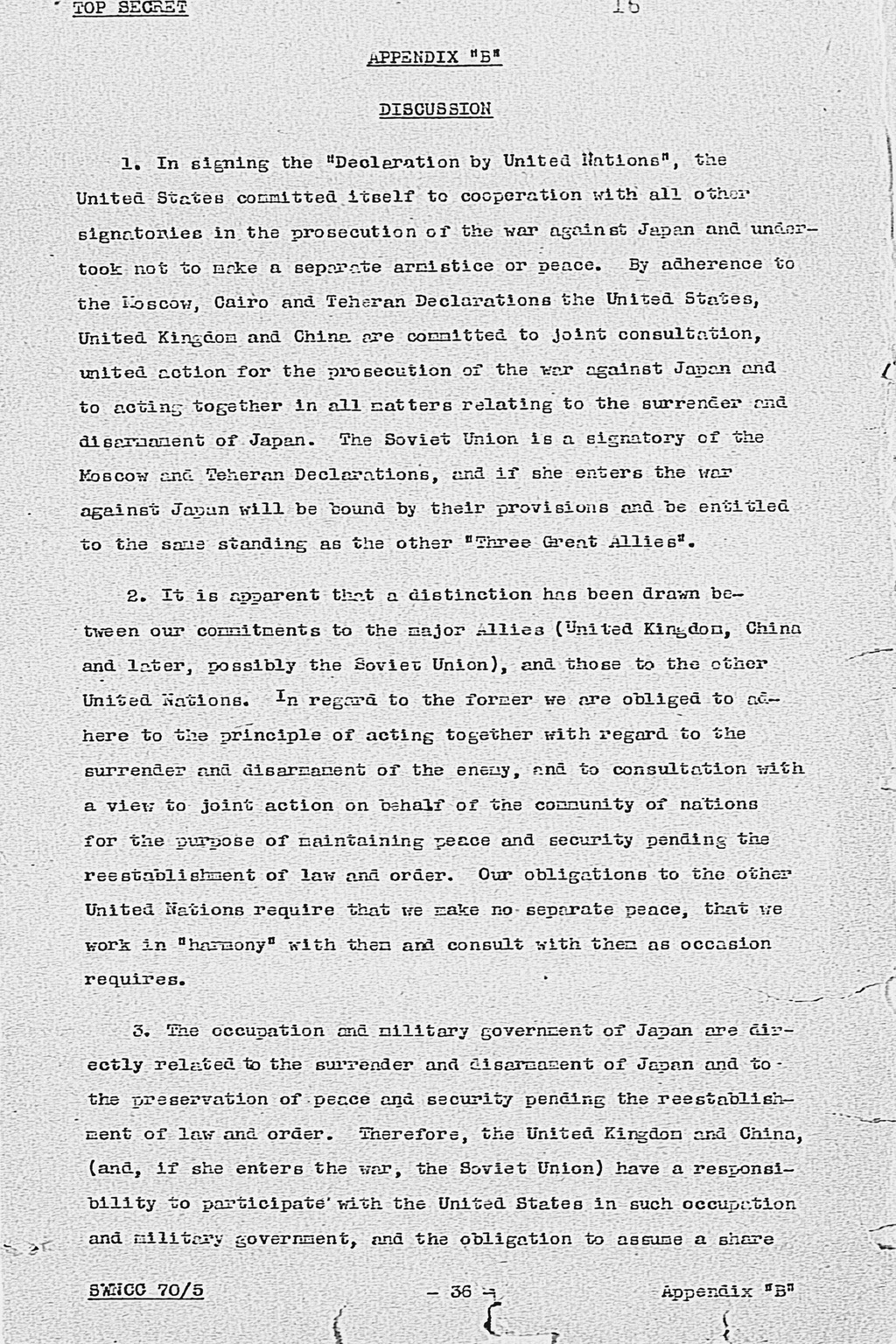 『Memorandum for the President, Subject: National Composition of Forces to Occupy Japan Proper to the Post-Defeat Period』(拡大画像)