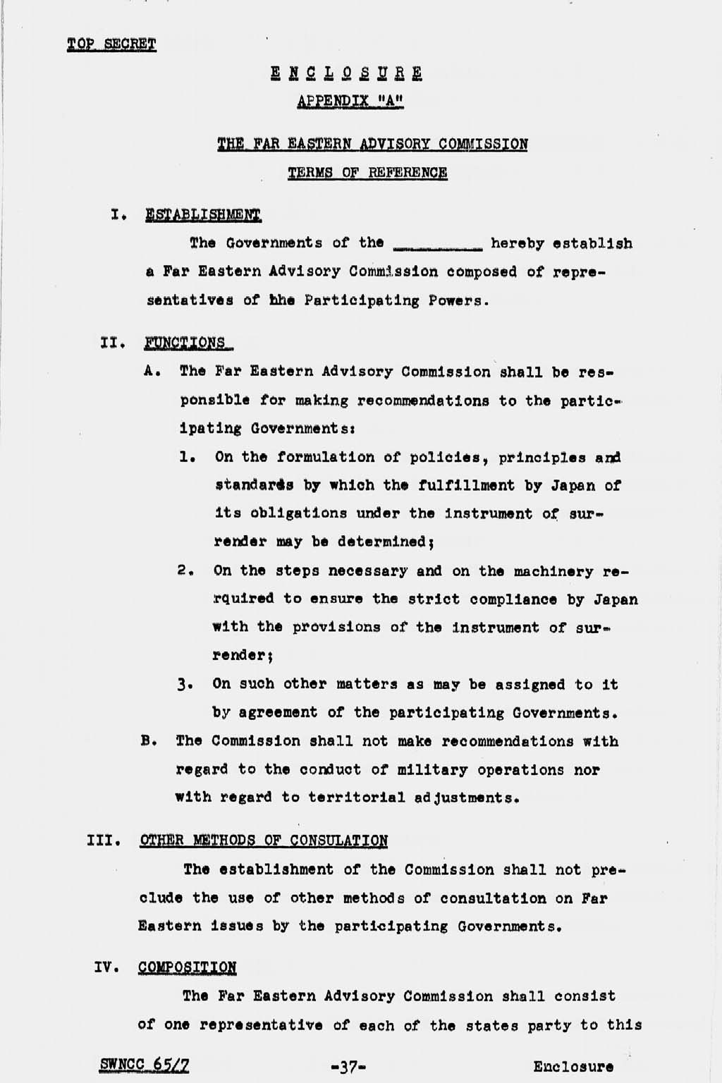 『The Far Eastern Advisory Commission Terms of Reference (SWNCC65/7)』(拡大画像)