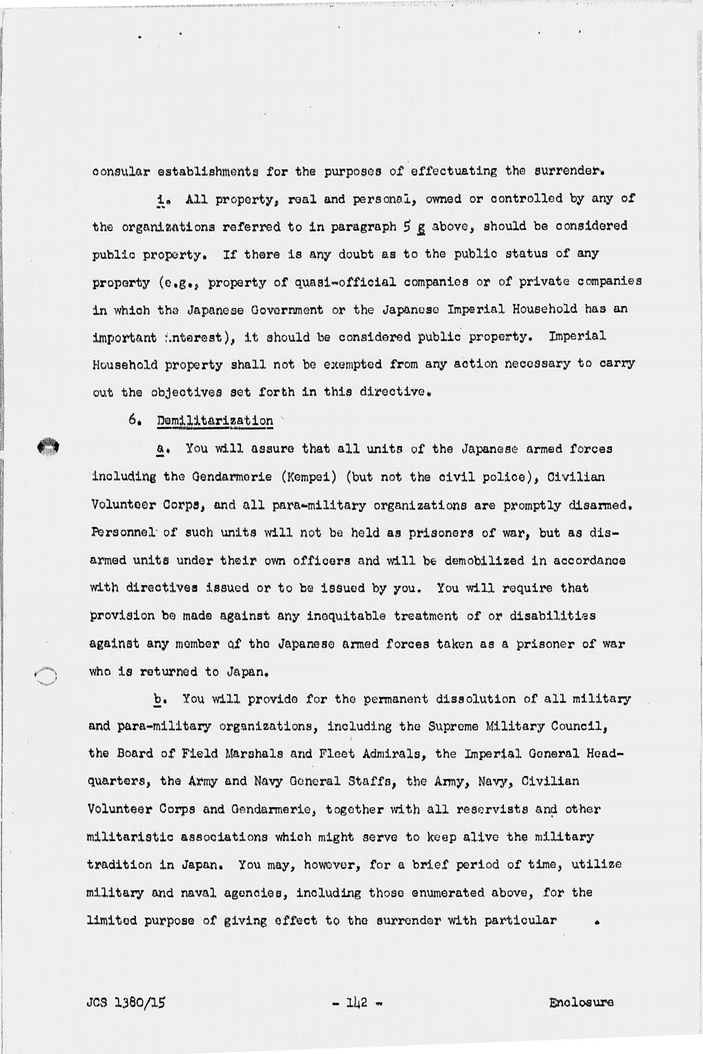 『Basic Initial Post Surrender Directive to Supreme Commander for the Allied Powers for the Occupation and Control of Japan (JCS1380/15)』(拡大画像)