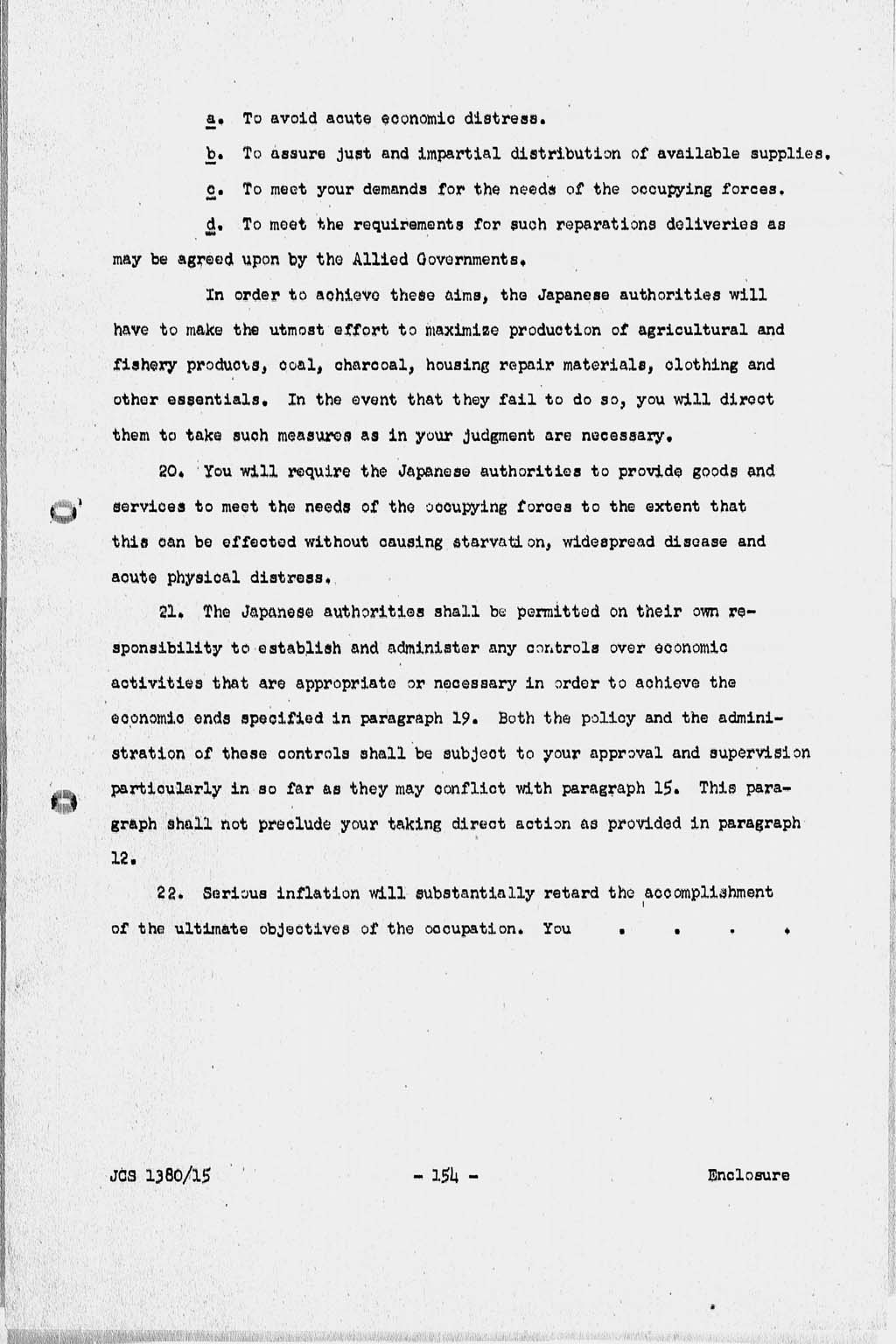 『Basic Initial Post Surrender Directive to Supreme Commander for the Allied Powers for the Occupation and Control of Japan (JCS1380/15)』(拡大画像)