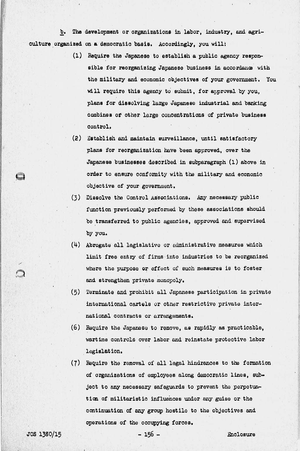 『Basic Initial Post Surrender Directive to Supreme Commander for the Allied Powers for the Occupation and Control of Japan (JCS1380/15)』(拡大画像)