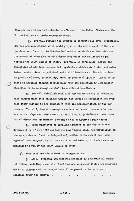 『Basic Initial Post Surrender Directive to Supreme Commander for the Allied Powers for the Occupation and Control of Japan (JCS1380/15)』(標準画像)