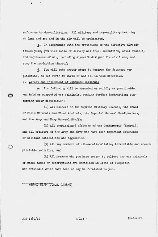 『Basic Initial Post Surrender Directive to Supreme Commander for the Allied Powers for the Occupation and Control of Japan (JCS1380/15)』(標準画像)