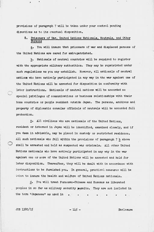 『Basic Initial Post Surrender Directive to Supreme Commander for the Allied Powers for the Occupation and Control of Japan (JCS1380/15)』(標準画像)