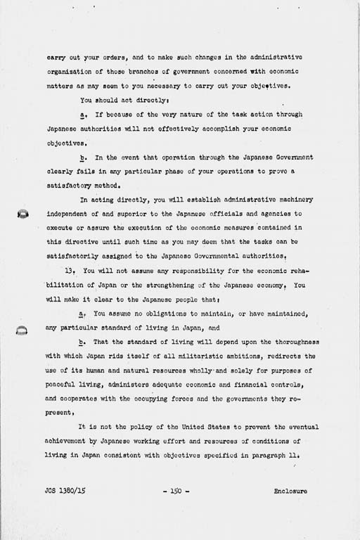 『Basic Initial Post Surrender Directive to Supreme Commander for the Allied Powers for the Occupation and Control of Japan (JCS1380/15)』(標準画像)