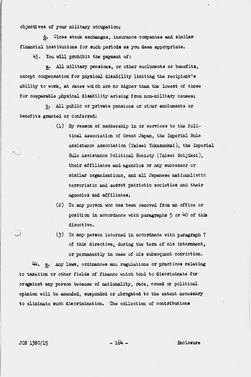 『Basic Initial Post Surrender Directive to Supreme Commander for the Allied Powers for the Occupation and Control of Japan (JCS1380/15)』(標準画像)