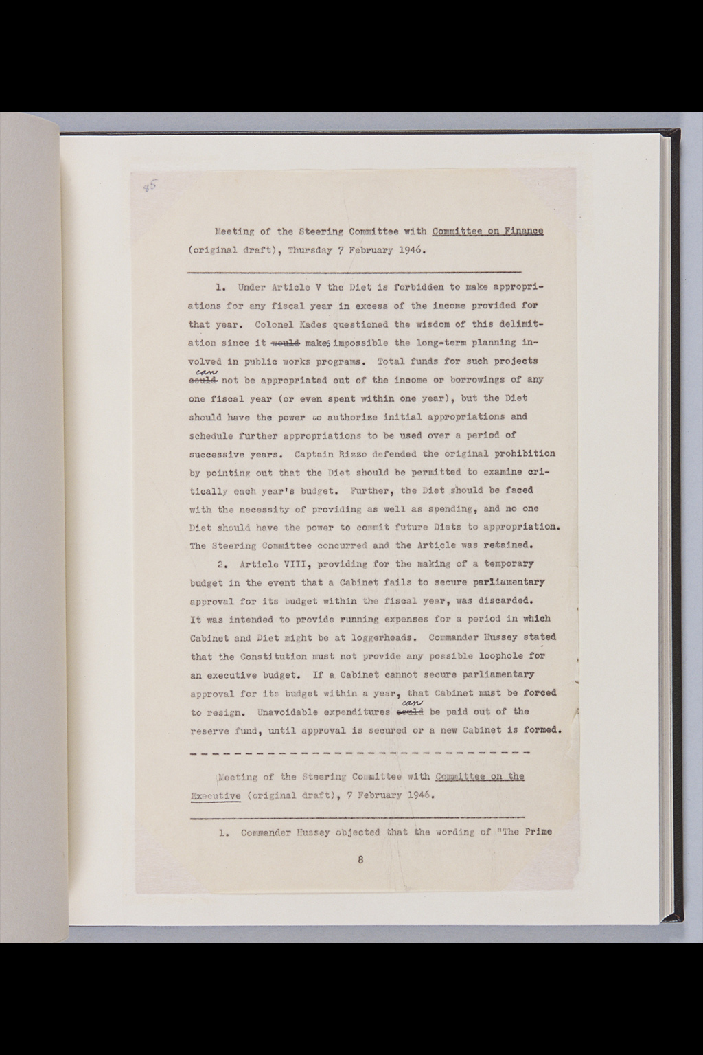 [Ellerman Notes on Minutes of Government Section, Public Administration Division Meetings and Steering Committee Meetings between 5 February and 12 February inclusive](Larger image)