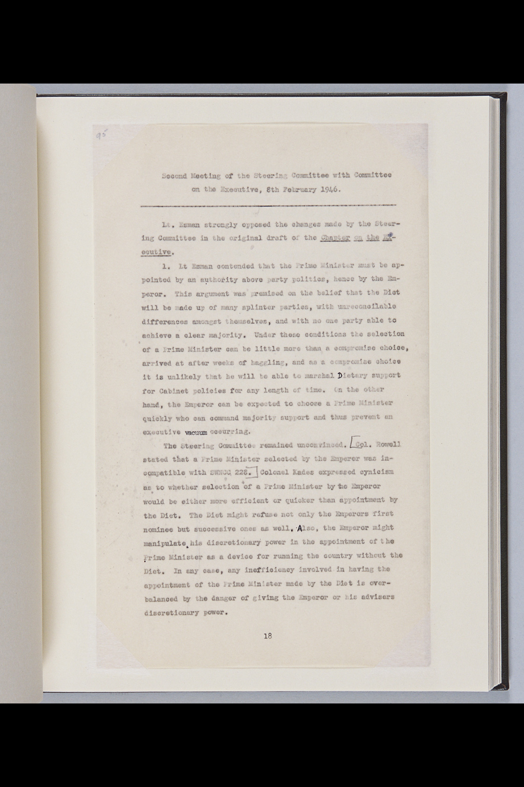 『［Ellerman Notes on Minutes of Government Section, Public Administration Division Meetings and Steering Committee Meetings between 5 February and 12 February inclusive］』(拡大画像)