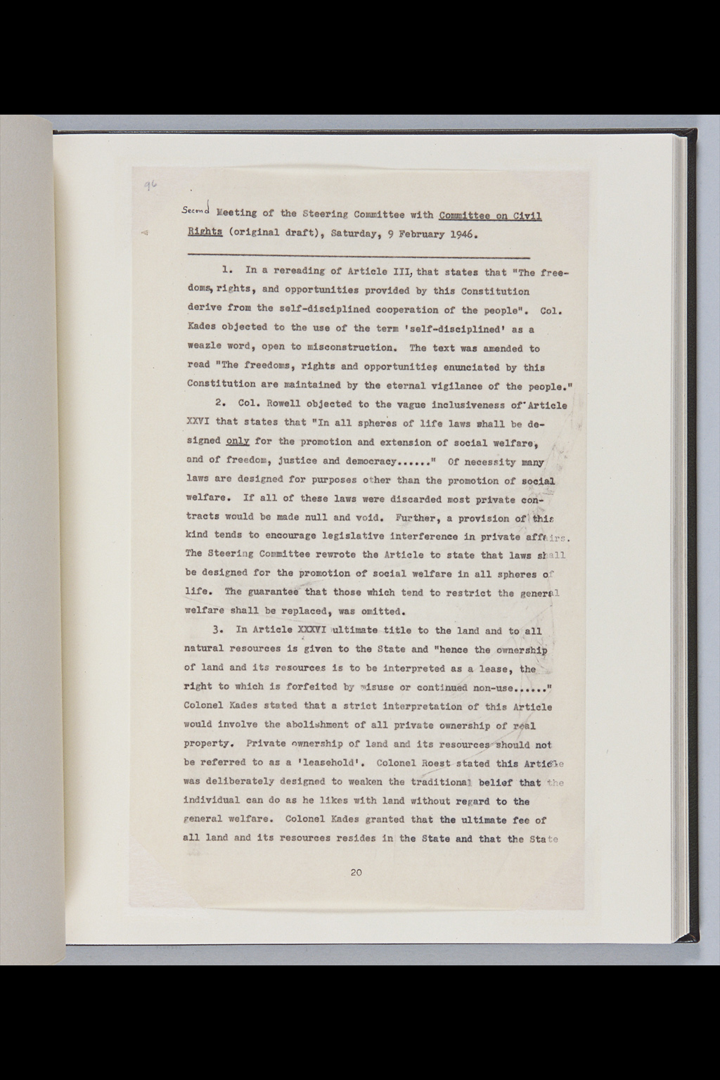 『［Ellerman Notes on Minutes of Government Section, Public Administration Division Meetings and Steering Committee Meetings between 5 February and 12 February inclusive］』(拡大画像)