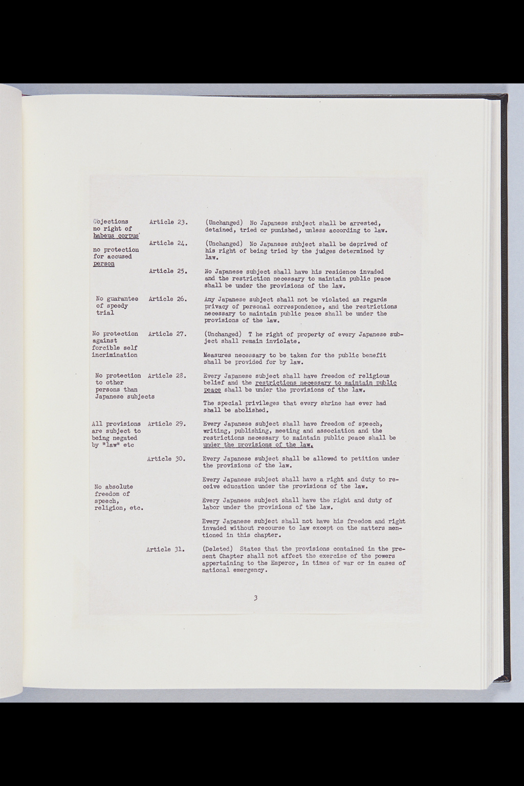 『Memorandum for the Supreme Commander: Subject: Constitutional Reform (Matsumoto Draft)』(拡大画像)