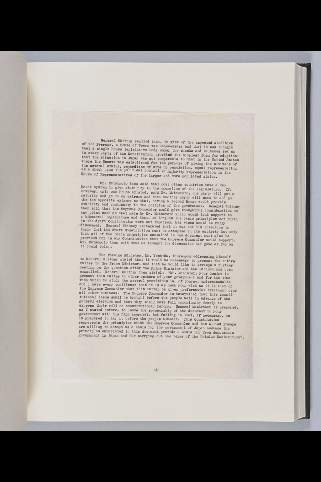 『Record of events on 13 February 1946 when proposed new Constitution for Japan was submitted to the Prime Minister, Mr. Yoshida, in behalf of the Supreme Commander』(拡大画像)