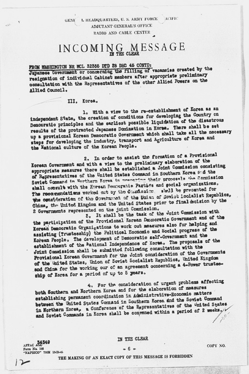 [Incoming Message to CINCAFPAC MacArthur from Washington (War), nr WCL 32355 Communique of Moscow Conference, December 27, 1945](Regular image)