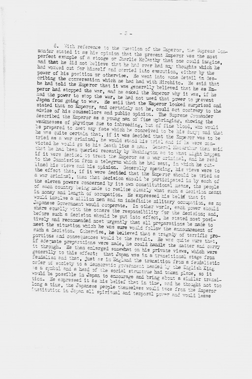 [Memorandum of Interview with General of the Army Douglas MacArthur Held on January 29, 1946](Regular image)