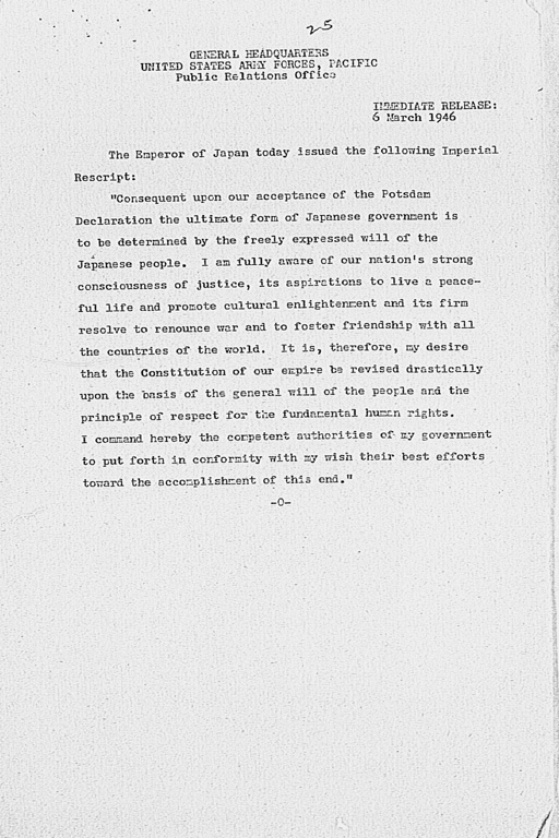 [Max W. Bishop to the Secretary of State, Subject: Japanese Government's Draft Constitution](Regular image)