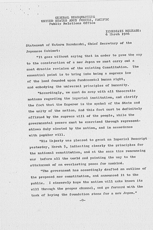 [Max W. Bishop to the Secretary of State, Subject: Japanese Government's Draft Constitution](Regular image)