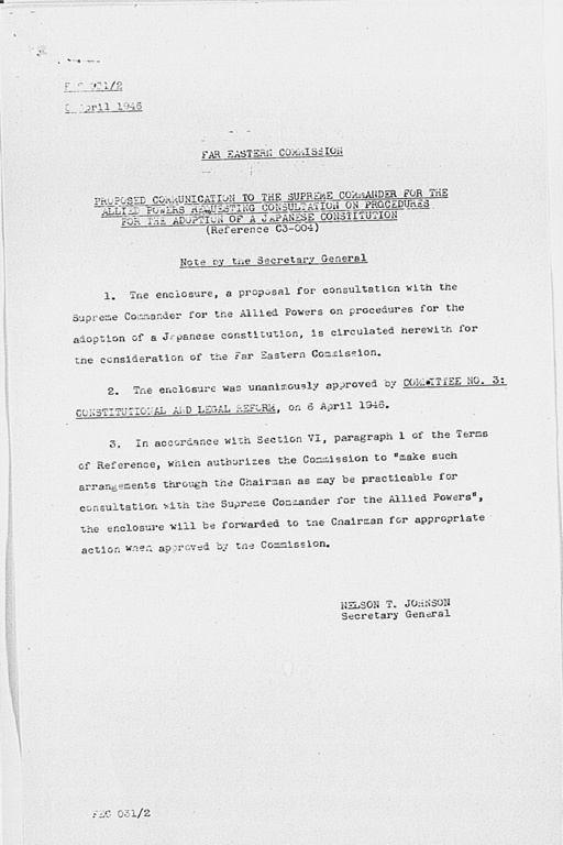 『Proposed Communication to the Supreme Commander for the Allied Powers Requesting Consultation on Procedures for the Adoption of a Japanese Constitution』(標準画像)