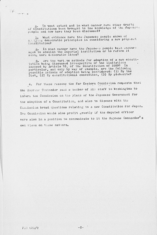 [Proposed Communication to the Supreme Commander for the Allied Powers Requesting Consultation on Procedures for the Adoption of a Japanese Constitution](Regular image)