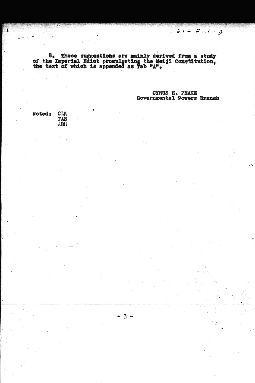 『Memorandum for the Chief, Government Section, Subject: Necessity for informal SCAP approval of the day selected for promulgation of the Constitution and of the Promulgation Edict』(拡大画像)