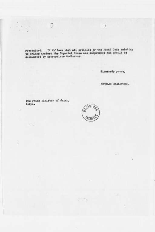 [Letter from Douglas MacArthur to Prime Minister dated 25 February 1947](Regular image)