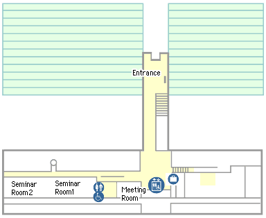 Entrance, Seminar Room 2, Seminar Room 1, Rest Rooms, Facilities for handicapped, Meeting Room, Elevator, Locker Room