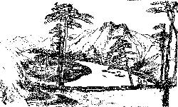 un croquis de paysages de montagne