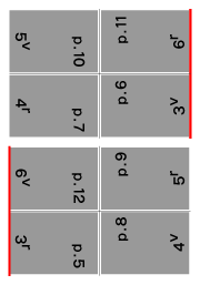 Front and back side of paper 2: Clockwise from upper left of front side, page 10, 11, 6 and 7, and on back side, page 12, 9, 8 and 5.