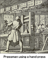 Pressman using a hand press