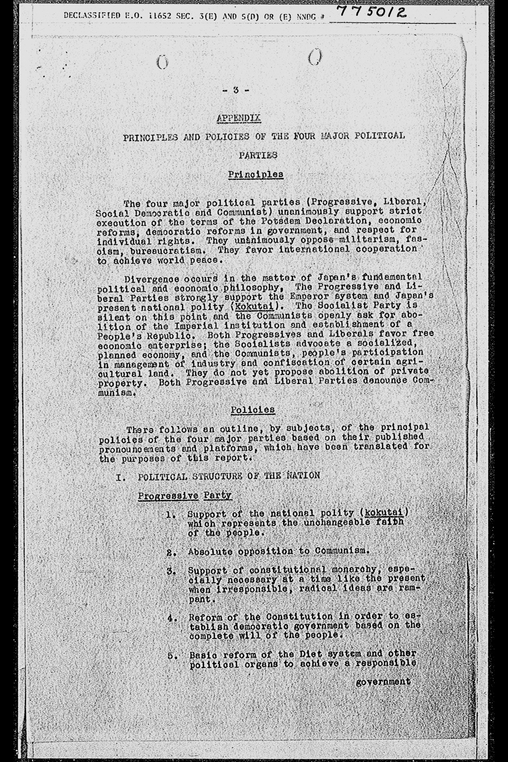 Political Parties in Japan: Developments during the Week Ending 17 November 1945(larger)