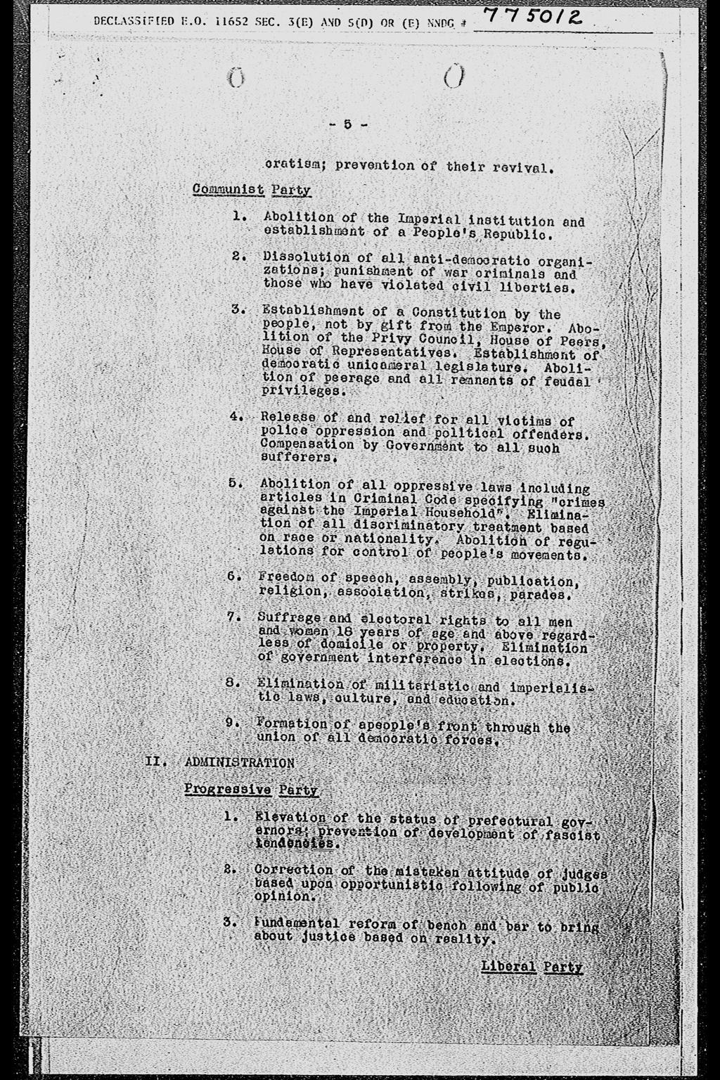 Political Parties in Japan: Developments during the Week Ending 17 November 1945(larger)