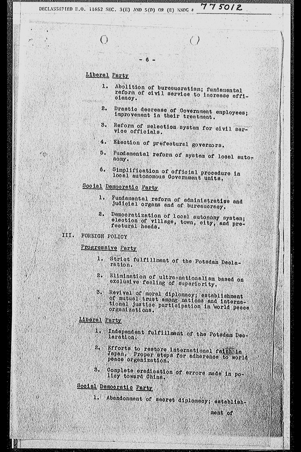 Political Parties in Japan: Developments during the Week Ending 17 November 1945(larger)