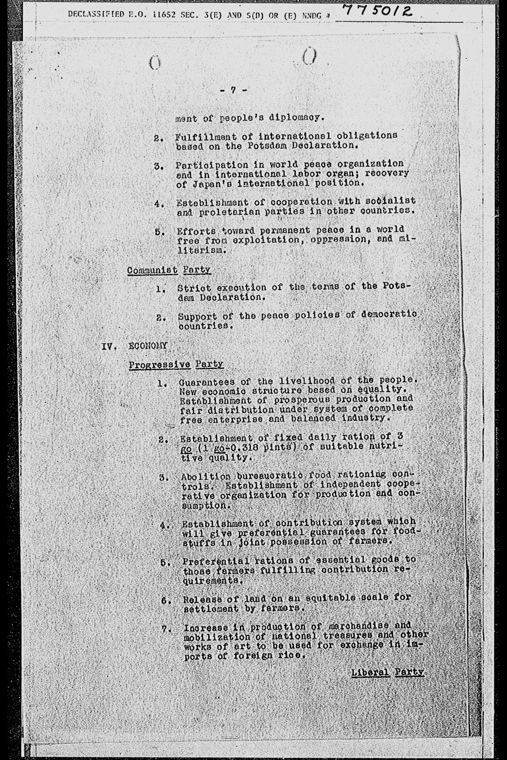 Political Parties in Japan: Developments during the Week Ending 17 November 1945(larger)