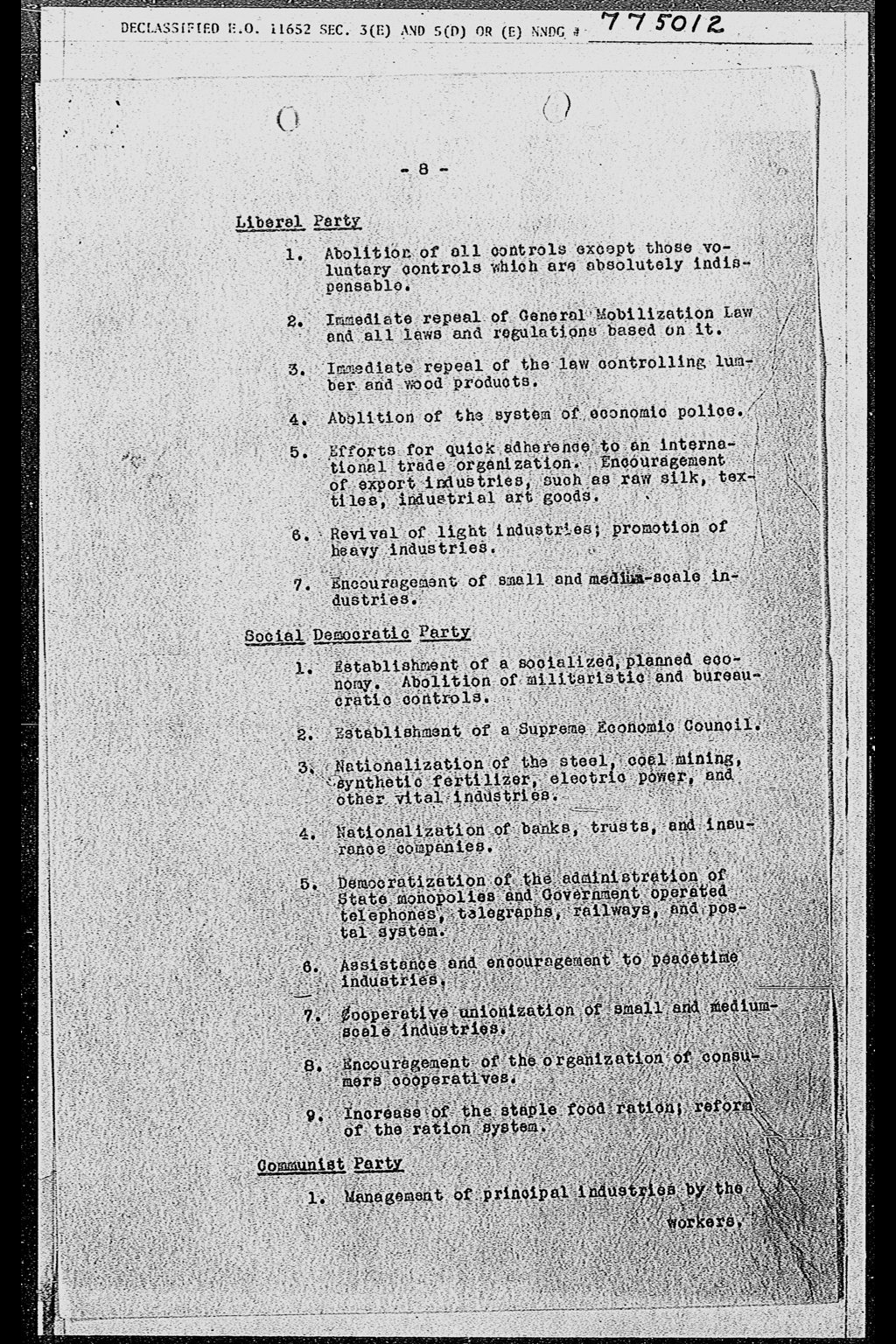 Political Parties in Japan: Developments during the Week Ending 17 November 1945(larger)