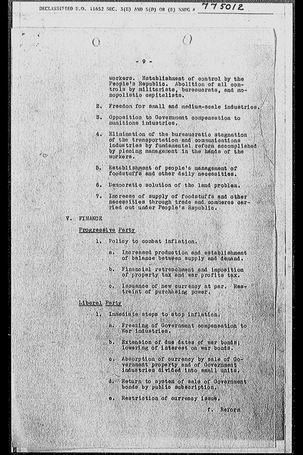 Political Parties in Japan: Developments during the Week Ending 17 November 1945(larger)