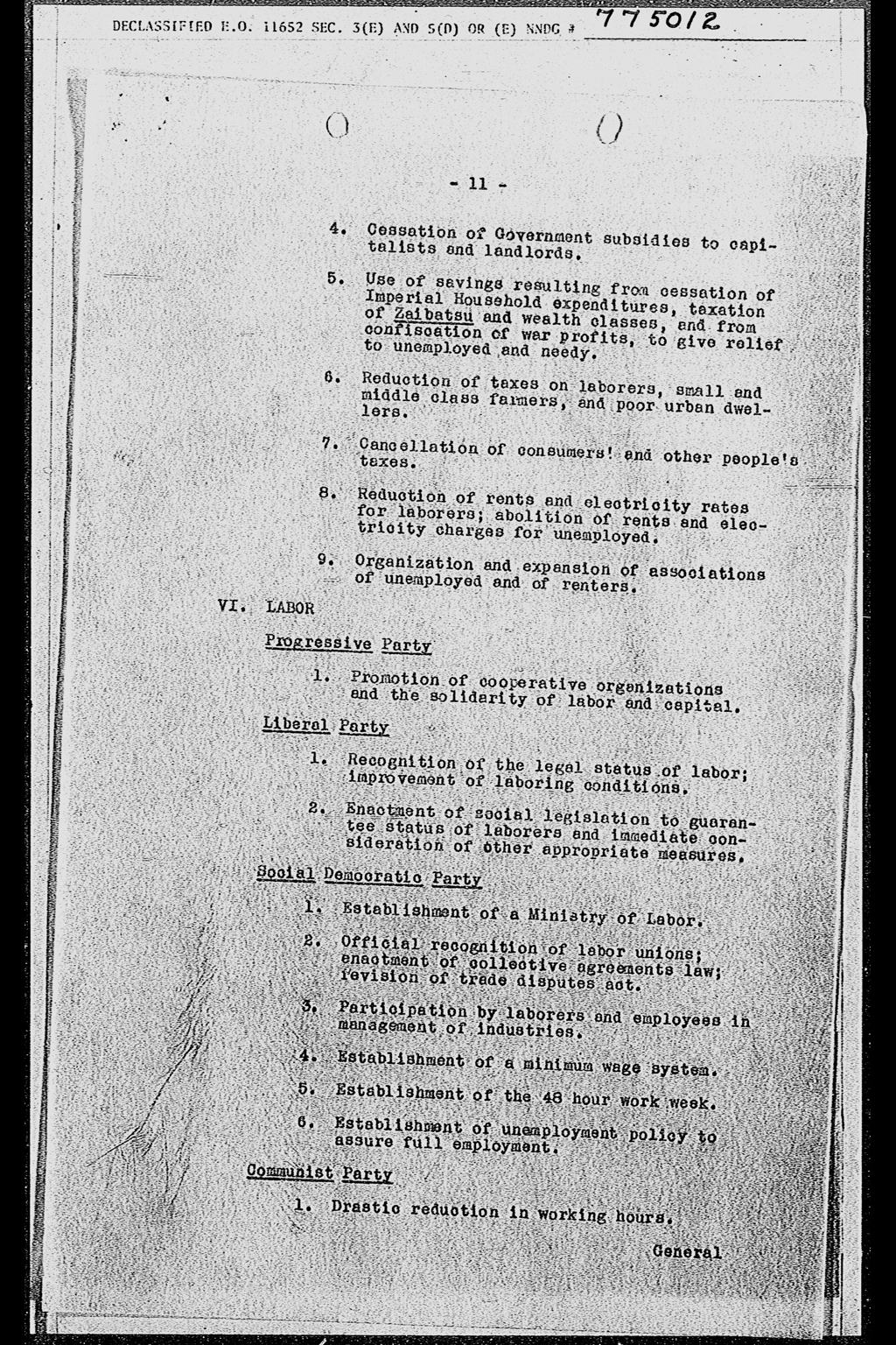 Political Parties in Japan: Developments during the Week Ending 17 November 1945(larger)