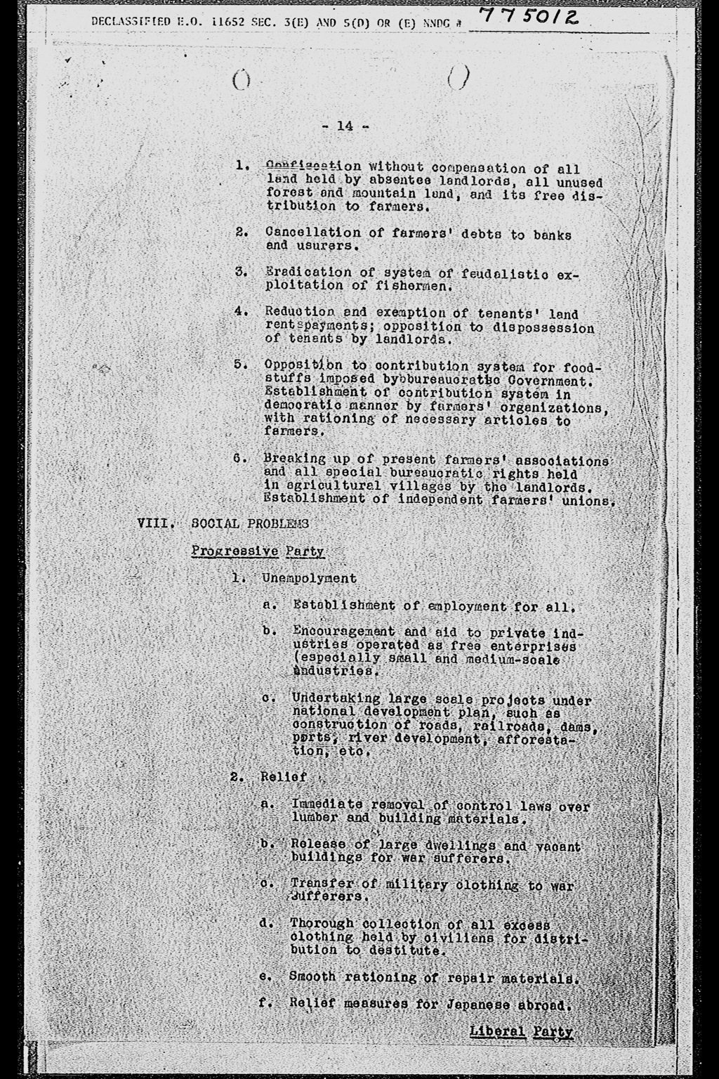 Political Parties in Japan: Developments during the Week Ending 17 November 1945(larger)