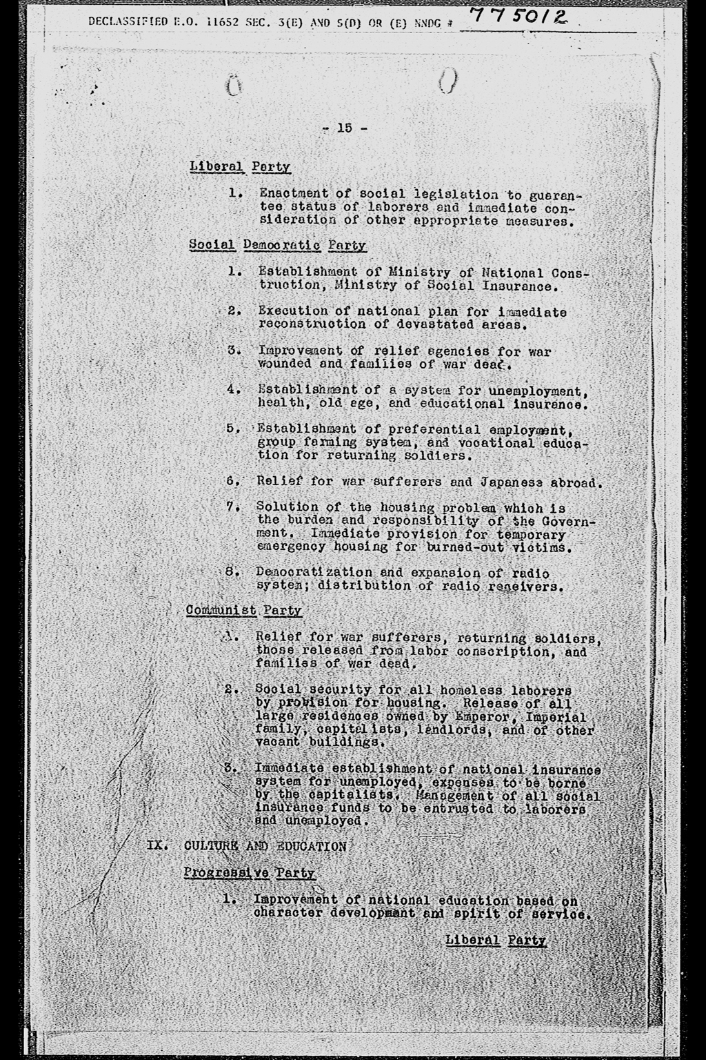 Political Parties in Japan: Developments during the Week Ending 17 November 1945(larger)