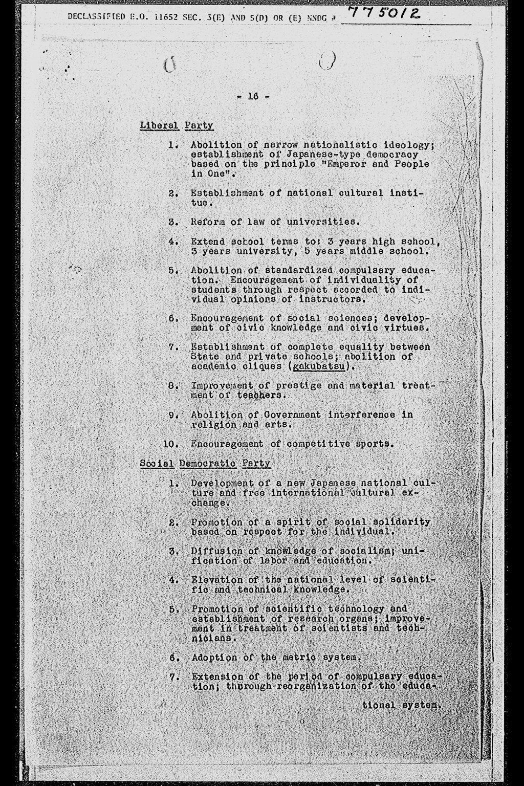 Political Parties in Japan: Developments during the Week Ending 17 November 1945(larger)