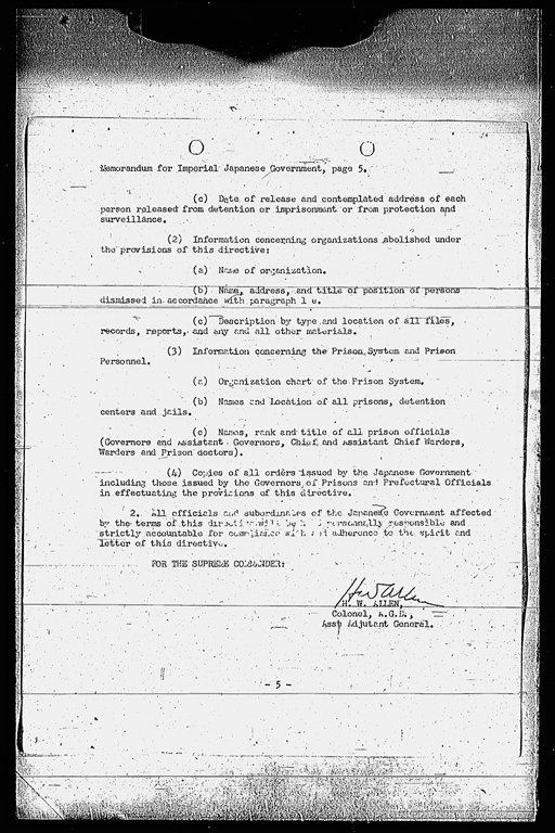 Memorandum for: Imperial Japanese Government. Through: Central Liaison Office, Tokyo. Subject: Removal of Restrictions on Political, Civil, and Religious Liberties.(SCAPIN-93) (preview)