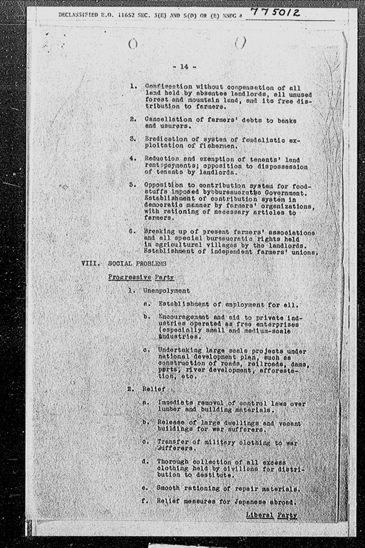 Political Parties in Japan: Developments during the Week Ending 17 November 1945 (preview)